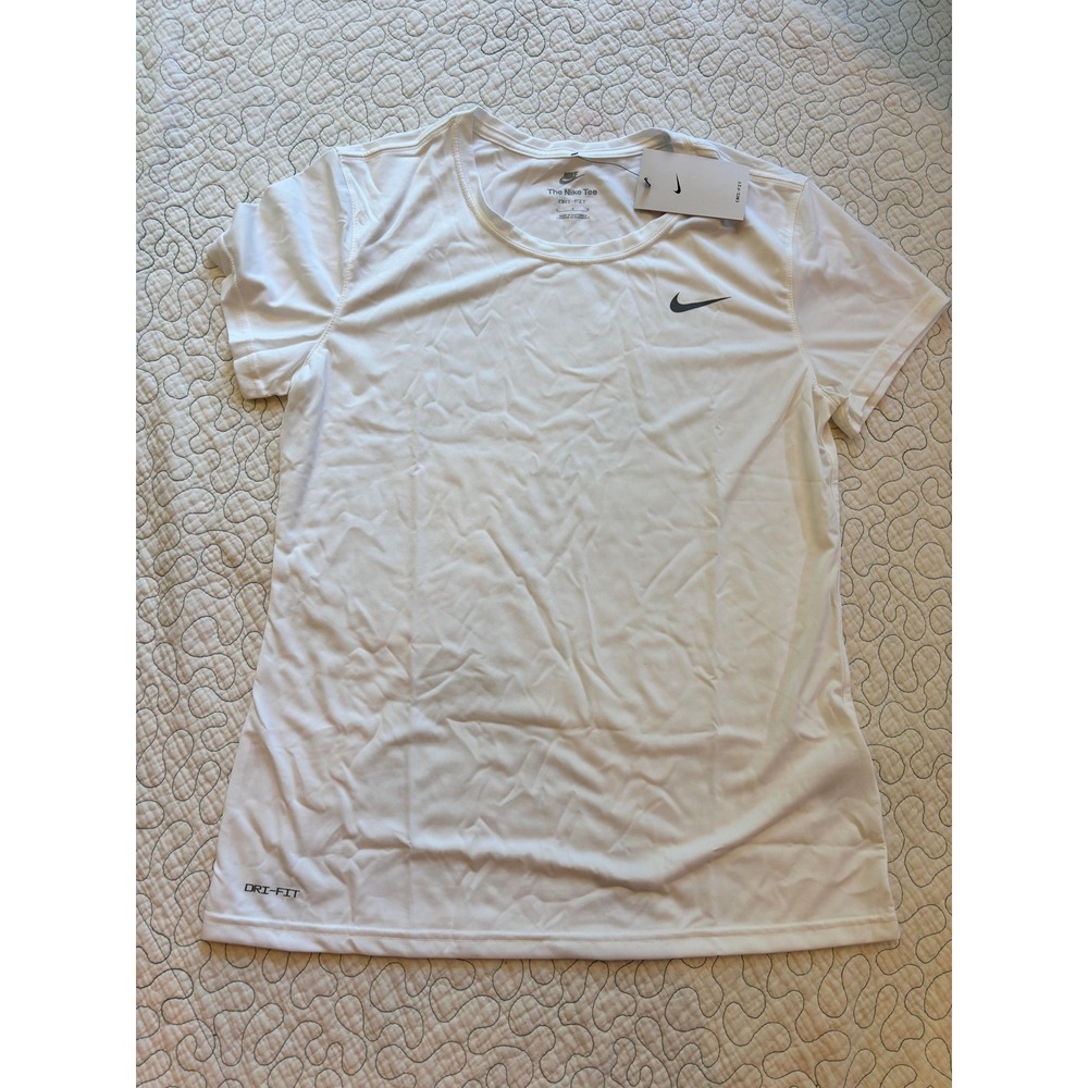 Nike Womens Dri-FIT Training Tee White Short Sleeve Shirt Size Large